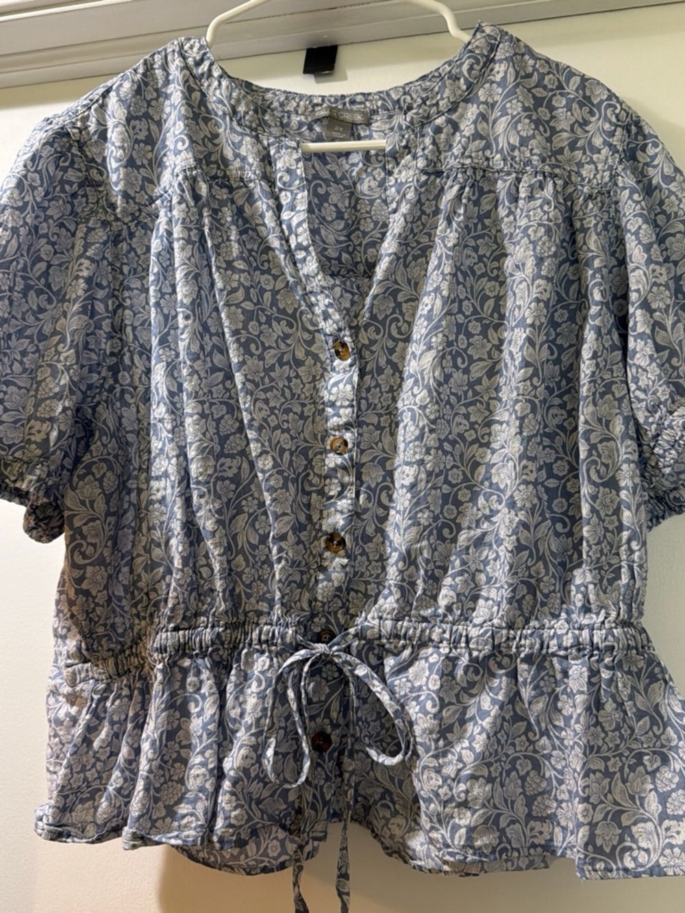 Falls Creek Blue Floral Button-Front Peplum Tunic